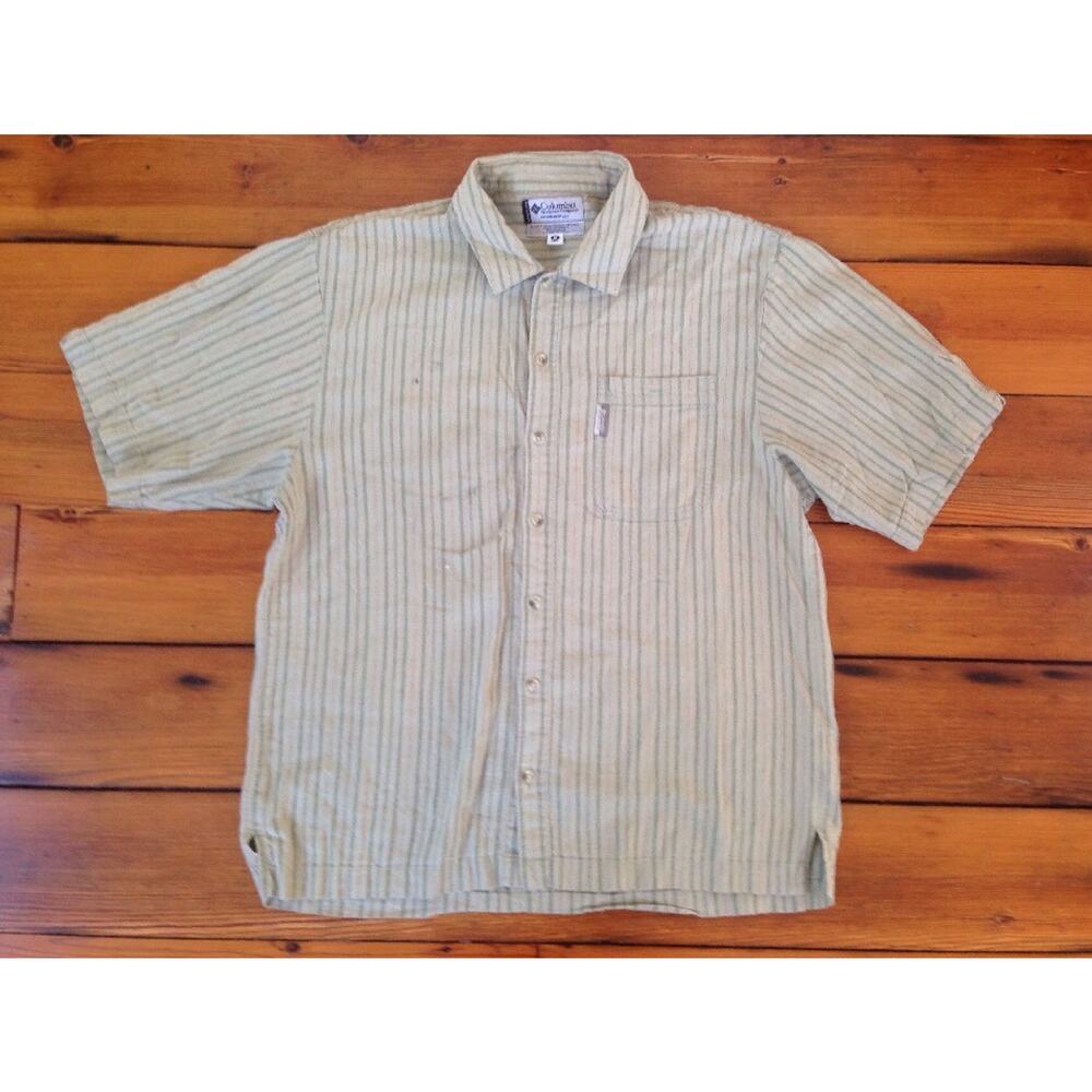 Columbia Linen Cotton Blend Stripe Mens Travel Button Short Sleeve Shirt M 46"